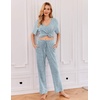 image:imageEkouaer Womens Ribbed Knit Lounge Set Short Sleeve Top and Long Pants Sleepwear Pajama Set Two Piece Matching Outfits SetBlue