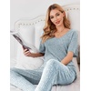image:imageEkouaer Womens Ribbed Knit Lounge Set Short Sleeve Top and Long Pants Sleepwear Pajama Set Two Piece Matching Outfits SetBlue