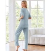 image:imageEkouaer Womens Ribbed Knit Lounge Set Short Sleeve Top and Long Pants Sleepwear Pajama Set Two Piece Matching Outfits SetBlue