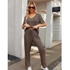 image:imageEkouaer Womens Ribbed Knit Lounge Set Short Sleeve Top and Long Pants Sleepwear Pajama Set Two Piece Matching Outfits SetBrown