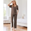 image:imageEkouaer Womens Ribbed Knit Lounge Set Short Sleeve Top and Long Pants Sleepwear Pajama Set Two Piece Matching Outfits SetBrown
