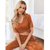 image:imageEkouaer Womens Ribbed Knit Lounge Set Short Sleeve Top and Long Pants Sleepwear Pajama Set Two Piece Matching Outfits SetCaramel