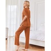 image:imageEkouaer Womens Ribbed Knit Lounge Set Short Sleeve Top and Long Pants Sleepwear Pajama Set Two Piece Matching Outfits SetCaramel