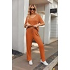 image:imageEkouaer Womens Ribbed Knit Lounge Set Short Sleeve Top and Long Pants Sleepwear Pajama Set Two Piece Matching Outfits SetCaramel
