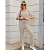 image:imageEkouaer Womens Ribbed Knit Lounge Set Short Sleeve Top and Long Pants Sleepwear Pajama Set Two Piece Matching Outfits SetChampagne