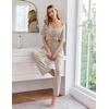 image:imageEkouaer Womens Ribbed Knit Lounge Set Short Sleeve Top and Long Pants Sleepwear Pajama Set Two Piece Matching Outfits SetChampagne
