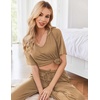 image:imageEkouaer Womens Ribbed Knit Lounge Set Short Sleeve Top and Long Pants Sleepwear Pajama Set Two Piece Matching Outfits SetCoffee