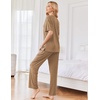 image:imageEkouaer Womens Ribbed Knit Lounge Set Short Sleeve Top and Long Pants Sleepwear Pajama Set Two Piece Matching Outfits SetCoffee