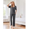 image:imageEkouaer Womens Ribbed Knit Lounge Set Short Sleeve Top and Long Pants Sleepwear Pajama Set Two Piece Matching Outfits SetDark Gray