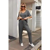 image:imageEkouaer Womens Ribbed Knit Lounge Set Short Sleeve Top and Long Pants Sleepwear Pajama Set Two Piece Matching Outfits SetDark Gray