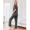 image:imageEkouaer Womens Ribbed Knit Lounge Set Short Sleeve Top and Long Pants Sleepwear Pajama Set Two Piece Matching Outfits SetDark Gray