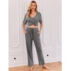 image:imageEkouaer Womens Ribbed Knit Lounge Set Short Sleeve Top and Long Pants Sleepwear Pajama Set Two Piece Matching Outfits SetGray