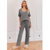 image:imageEkouaer Womens Ribbed Knit Lounge Set Short Sleeve Top and Long Pants Sleepwear Pajama Set Two Piece Matching Outfits SetGray