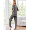 image:imageEkouaer Womens Ribbed Knit Lounge Set Short Sleeve Top and Long Pants Sleepwear Pajama Set Two Piece Matching Outfits SetGray