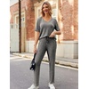 image:imageEkouaer Womens Ribbed Knit Lounge Set Short Sleeve Top and Long Pants Sleepwear Pajama Set Two Piece Matching Outfits SetGray