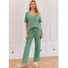 image:imageEkouaer Womens Ribbed Knit Lounge Set Short Sleeve Top and Long Pants Sleepwear Pajama Set Two Piece Matching Outfits SetGreen