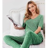 image:imageEkouaer Womens Ribbed Knit Lounge Set Short Sleeve Top and Long Pants Sleepwear Pajama Set Two Piece Matching Outfits SetGreen