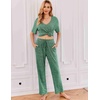 image:imageEkouaer Womens Ribbed Knit Lounge Set Short Sleeve Top and Long Pants Sleepwear Pajama Set Two Piece Matching Outfits SetGreen