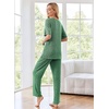 image:imageEkouaer Womens Ribbed Knit Lounge Set Short Sleeve Top and Long Pants Sleepwear Pajama Set Two Piece Matching Outfits SetGreen