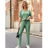 image:imageEkouaer Womens Ribbed Knit Lounge Set Short Sleeve Top and Long Pants Sleepwear Pajama Set Two Piece Matching Outfits SetGreen