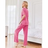 image:imageEkouaer Womens Ribbed Knit Lounge Set Short Sleeve Top and Long Pants Sleepwear Pajama Set Two Piece Matching Outfits SetHot Pink