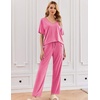 image:imageEkouaer Womens Ribbed Knit Lounge Set Short Sleeve Top and Long Pants Sleepwear Pajama Set Two Piece Matching Outfits SetHot Pink
