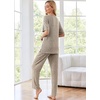 image:imageEkouaer Womens Ribbed Knit Lounge Set Short Sleeve Top and Long Pants Sleepwear Pajama Set Two Piece Matching Outfits SetKhaki