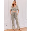 image:imageEkouaer Womens Ribbed Knit Lounge Set Short Sleeve Top and Long Pants Sleepwear Pajama Set Two Piece Matching Outfits SetKhaki