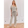 image:imageEkouaer Womens Ribbed Knit Lounge Set Short Sleeve Top and Long Pants Sleepwear Pajama Set Two Piece Matching Outfits SetKhaki