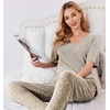 image:imageEkouaer Womens Ribbed Knit Lounge Set Short Sleeve Top and Long Pants Sleepwear Pajama Set Two Piece Matching Outfits SetKhaki