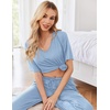 image:imageEkouaer Womens Ribbed Knit Lounge Set Short Sleeve Top and Long Pants Sleepwear Pajama Set Two Piece Matching Outfits SetLight Blue