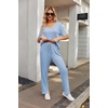 image:imageEkouaer Womens Ribbed Knit Lounge Set Short Sleeve Top and Long Pants Sleepwear Pajama Set Two Piece Matching Outfits SetLight Blue