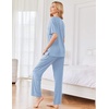 image:imageEkouaer Womens Ribbed Knit Lounge Set Short Sleeve Top and Long Pants Sleepwear Pajama Set Two Piece Matching Outfits SetLight Blue