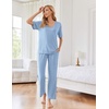 image:imageEkouaer Womens Ribbed Knit Lounge Set Short Sleeve Top and Long Pants Sleepwear Pajama Set Two Piece Matching Outfits SetLight Blue