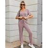 image:imageEkouaer Womens Ribbed Knit Lounge Set Short Sleeve Top and Long Pants Sleepwear Pajama Set Two Piece Matching Outfits SetLight Purple