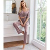 image:imageEkouaer Womens Ribbed Knit Lounge Set Short Sleeve Top and Long Pants Sleepwear Pajama Set Two Piece Matching Outfits SetLight Purple