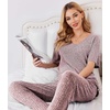 image:imageEkouaer Womens Ribbed Knit Lounge Set Short Sleeve Top and Long Pants Sleepwear Pajama Set Two Piece Matching Outfits SetLight Purple