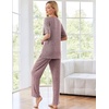 image:imageEkouaer Womens Ribbed Knit Lounge Set Short Sleeve Top and Long Pants Sleepwear Pajama Set Two Piece Matching Outfits SetLight Purple