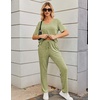 image:imageEkouaer Womens Ribbed Knit Lounge Set Short Sleeve Top and Long Pants Sleepwear Pajama Set Two Piece Matching Outfits SetMoss Green