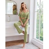 image:imageEkouaer Womens Ribbed Knit Lounge Set Short Sleeve Top and Long Pants Sleepwear Pajama Set Two Piece Matching Outfits SetMoss Green