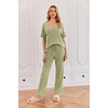 image:imageEkouaer Womens Ribbed Knit Lounge Set Short Sleeve Top and Long Pants Sleepwear Pajama Set Two Piece Matching Outfits SetMoss Green