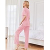 image:imageEkouaer Womens Ribbed Knit Lounge Set Short Sleeve Top and Long Pants Sleepwear Pajama Set Two Piece Matching Outfits SetPink