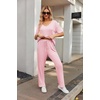 image:imageEkouaer Womens Ribbed Knit Lounge Set Short Sleeve Top and Long Pants Sleepwear Pajama Set Two Piece Matching Outfits SetPink