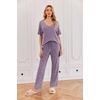 image:imageEkouaer Womens Ribbed Knit Lounge Set Short Sleeve Top and Long Pants Sleepwear Pajama Set Two Piece Matching Outfits SetPurple