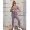 image:imageEkouaer Womens Ribbed Knit Lounge Set Short Sleeve Top and Long Pants Sleepwear Pajama Set Two Piece Matching Outfits SetPurple