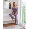 image:imageEkouaer Womens Ribbed Knit Lounge Set Short Sleeve Top and Long Pants Sleepwear Pajama Set Two Piece Matching Outfits SetPurple