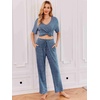 image:imageEkouaer Womens Ribbed Knit Lounge Set Short Sleeve Top and Long Pants Sleepwear Pajama Set Two Piece Matching Outfits SetRoyal Blue