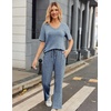 image:imageEkouaer Womens Ribbed Knit Lounge Set Short Sleeve Top and Long Pants Sleepwear Pajama Set Two Piece Matching Outfits SetRoyal Blue