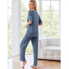 image:imageEkouaer Womens Ribbed Knit Lounge Set Short Sleeve Top and Long Pants Sleepwear Pajama Set Two Piece Matching Outfits SetRoyal Blue
