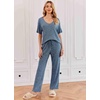 image:imageEkouaer Womens Ribbed Knit Lounge Set Short Sleeve Top and Long Pants Sleepwear Pajama Set Two Piece Matching Outfits SetRoyal Blue